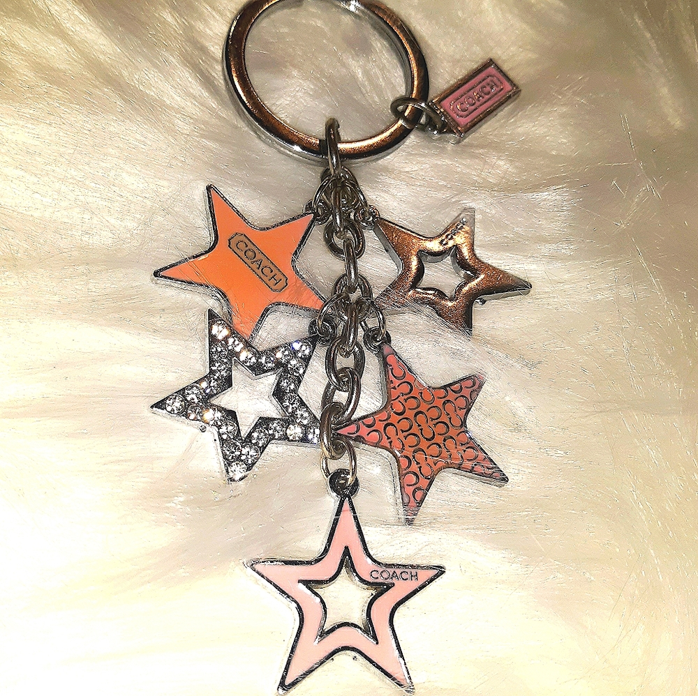 Rare COACH Multi Star Pave Keychain Fob Keyfob